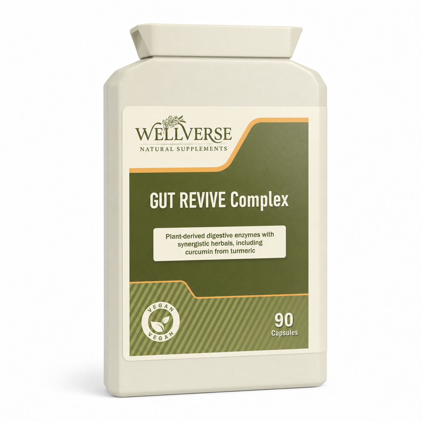 GUT REVIVE Complex | 90 Vegan Capsules | Plant-Derived Digestive Enzymes with Turmeric, Ginger, Fennel & Peppermint
