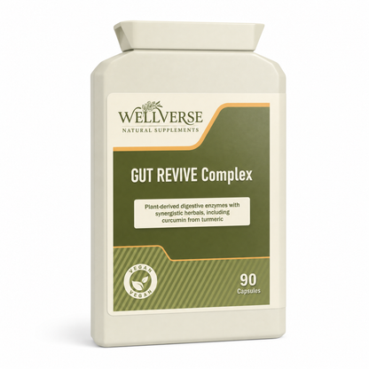 GUT REVIVE Complex | 90 Vegan Capsules | Plant-Derived Digestive Enzymes with Turmeric, Ginger, Fennel & Peppermint